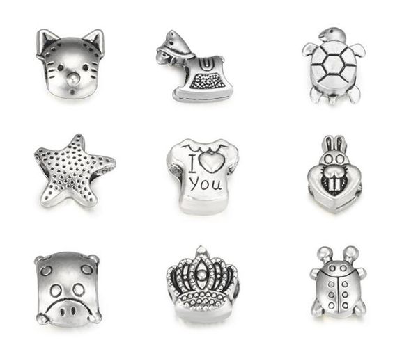 

100pcs 10style animals antique silver elephant beaded alloy charm metal hole beads dangle fit european bracelets 2017 charms style, Bronze;silver