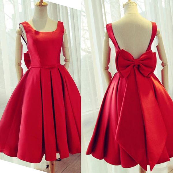 

charming red backless party dresses scoop neck sleeveless short homecoming dress custom made with oversize bow sash, Black