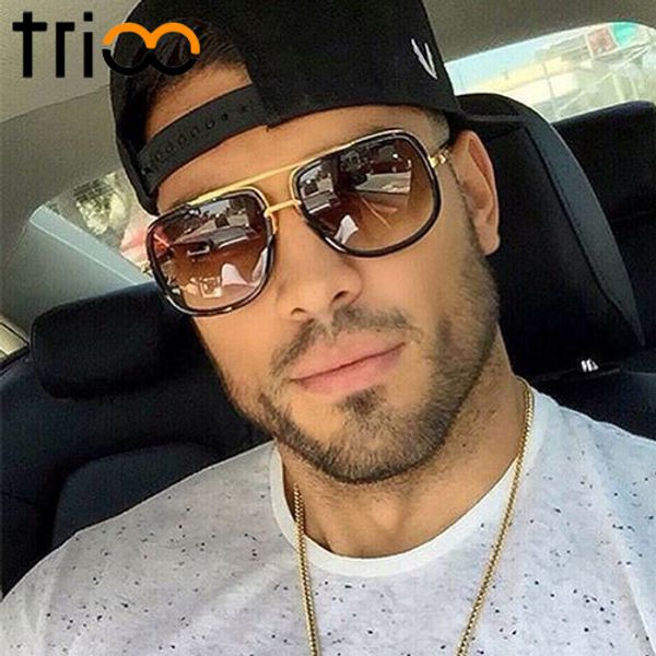 

wholesale-trioo high fashion square mens sunglasses brand designer gold metal frame male eyewear quality gradient sun glasses for, White;black
