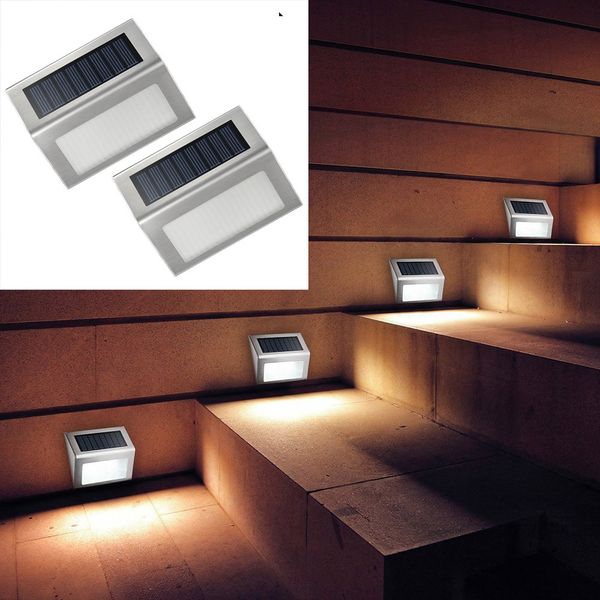 

4шт из нержавеющей стали 3led солнечный настенный светильник открытый водонепроницаемый солнечной энергии сад свет двор путь забор настенный