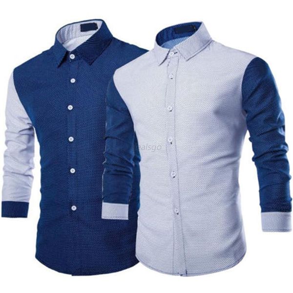 

Autumn Men Fit Shirts Blue White Celebrity Fashion Business Casual Long Sleeve Formal Shirt Top Plus Size M-2XL