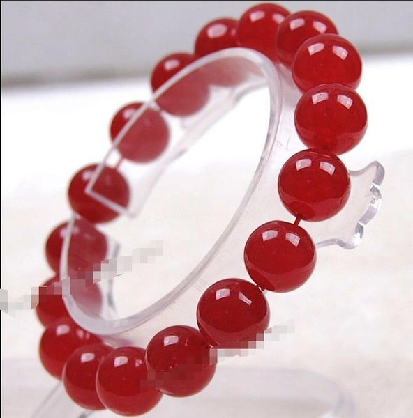 

12mm red ruby round beads bracelet 8 inches fashion jewelry, Black