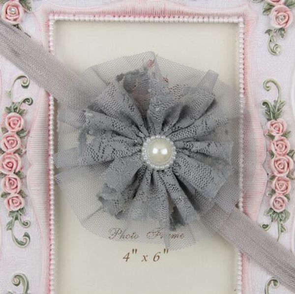 

hair accessories cute baby girls child pearl rose flower lace headwear elastic headband wholesale yh446, Slivery;white