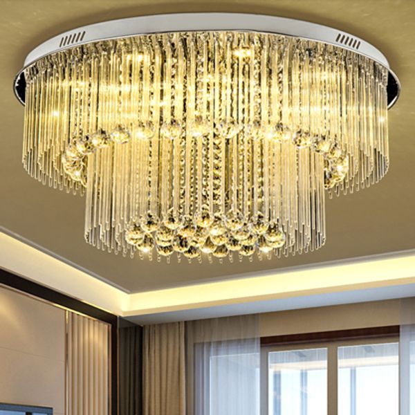 Dimmable Modern Led Crystal Chandeliers High Class K9 Crystal Led Ceiling Round Chandeliers Light Ceiling Lamp Living Room Hotel Hall Villa
