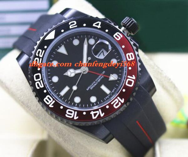 

fashion luxury watch 116710 40mm ceramic bezel batman pvd coating black/red rubber bracelet automatic movement men watches new arrival, Slivery;brown