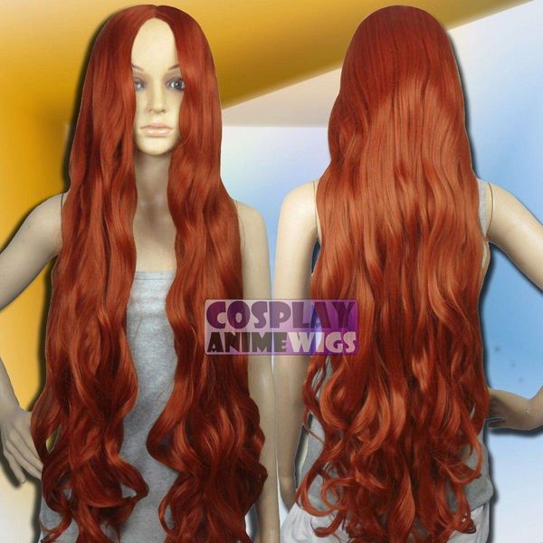 

100 cm copper red heat styleable no bang long wavy cosplay wigs g_350, Golden;white