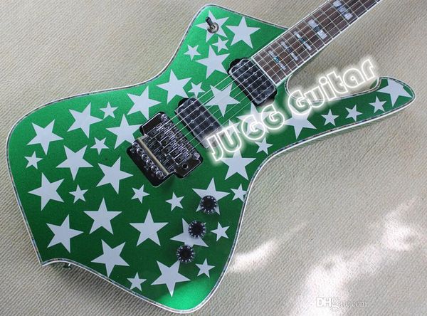 White Zombie Jay Yuenger ICJ100WZ Iceman Galactic Green Silver Star RARE Chitarra elettrica Lo Pro Edge Tremolo Pearl/Abalone Block Inlays