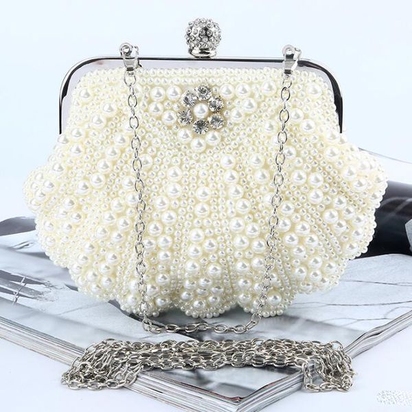 

ivory white pearls wedding bridal hand bags 2017 style fashion women beaded clutch bags for party evening handbags, Black