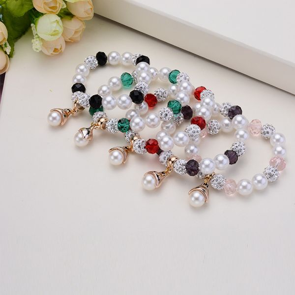 

new crystal beads bracelets macrame disco ball bracelets jewelry pearl pendant charm bracelet, Black