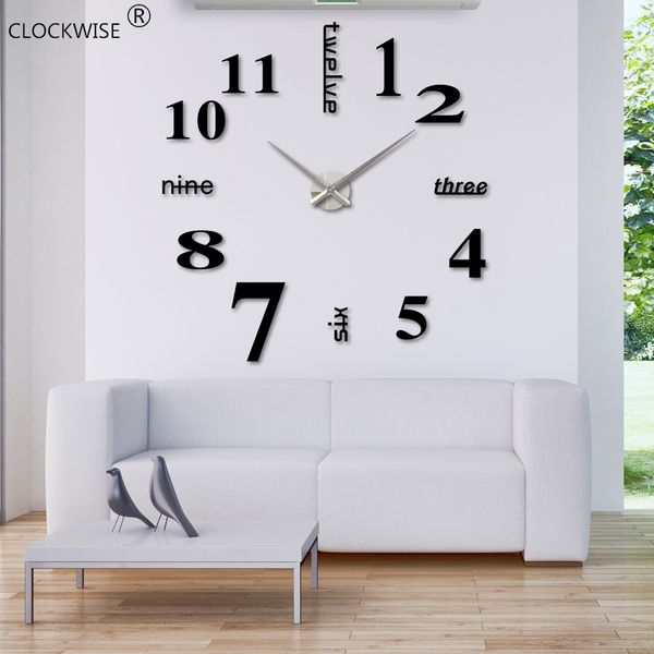

wholesale-2016 new arrival quartz 3d clocks fashion watches 3d real big wall clock rushed mirror sticker diy living room decor #zh015