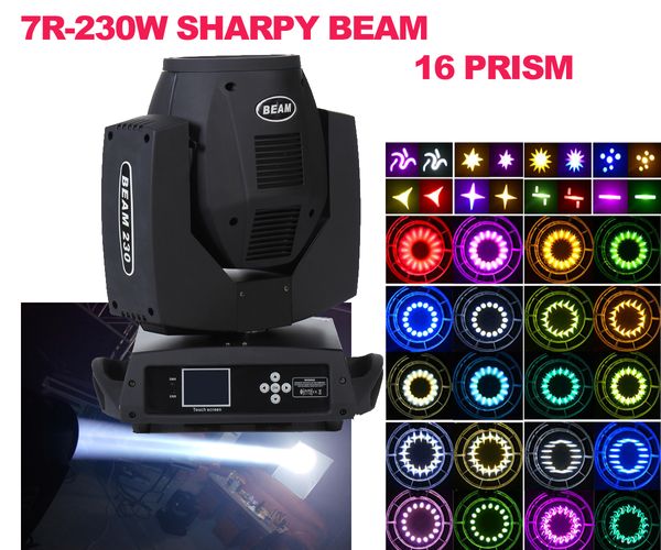 7R 230W Feixe Zoom Moving Head Light Palco Sharpy Beam Light Dmx 16/20ch 16 Prism para palco casamento dj club