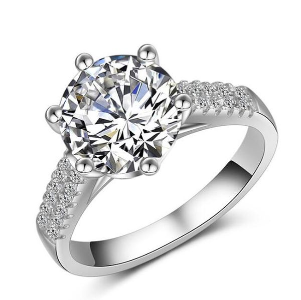 

2022 new fashion ring jewelry 2ct big stone 925 sterling silver simulated diamond wedding crown women band ring size 5-10