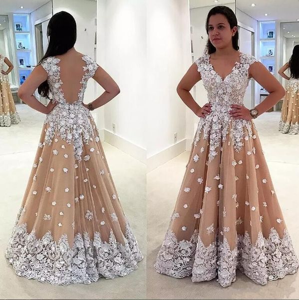 

champagne elegant 2019 new prom dresses v neck short sleeves lace appliqued a line evening gowns vintage special occasion wear, Black