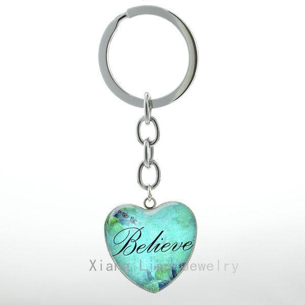 

romantic heart shape pendant believe heart keychain keyring faith hope love charm word believe women jewelry key chain ring h27, Silver