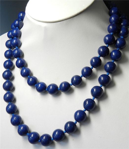 

8mm blue lapis lazuli round beads necklace length: 36 inches aaa111, Silver
