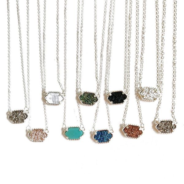 

мода марка druzy ожерелья женщины с серебряным покрытием 10 цветов геометрия натуральный камень ожерелье кулон для девочек женского подарка, Silver