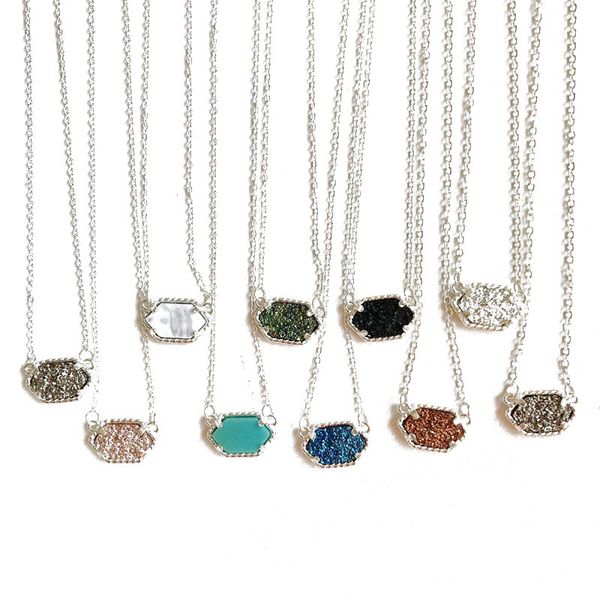 

fashion druzy necklaces women silver plated 10 colors geometric natural stone pendant necklace for girls female jewelry gift