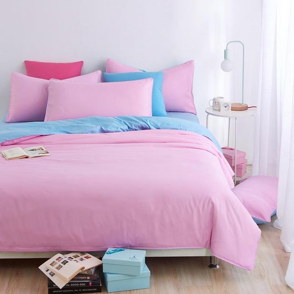 

wholesale- 100% polyester duvet cover set bedding set 4pcs solid blue pink bed quilt double linen set pillowcase brief style