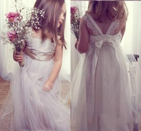 

new fashion tulle custom cute little flower girl dress floor length a line flowers bows kids prom birthday dress 08, White;blue