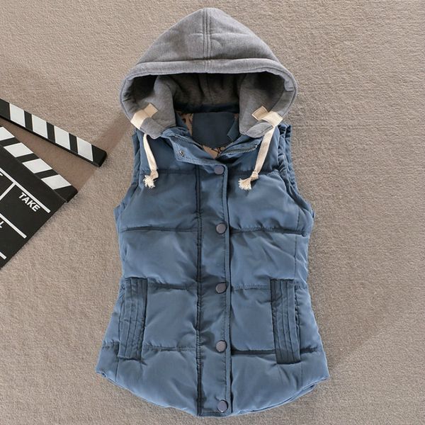 

autumn and winter gilet women short cotton thickening quilted puffer vest hood plus size casual office vest waistcoat, Black;white