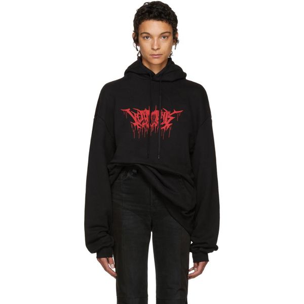 

17fw vetements металлические толстовки пламя письма печатных кофты пара топ негабаритных пальто с капюшоном мода хип-хоп hfwy016, Black