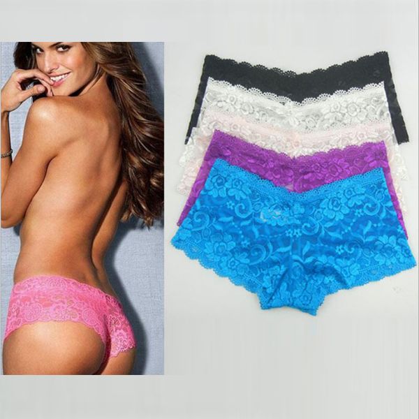 

500pcs/lot women lace boyshort panties lingerie hollow out boxer underwear women black white 2020 high quality, Black;pink