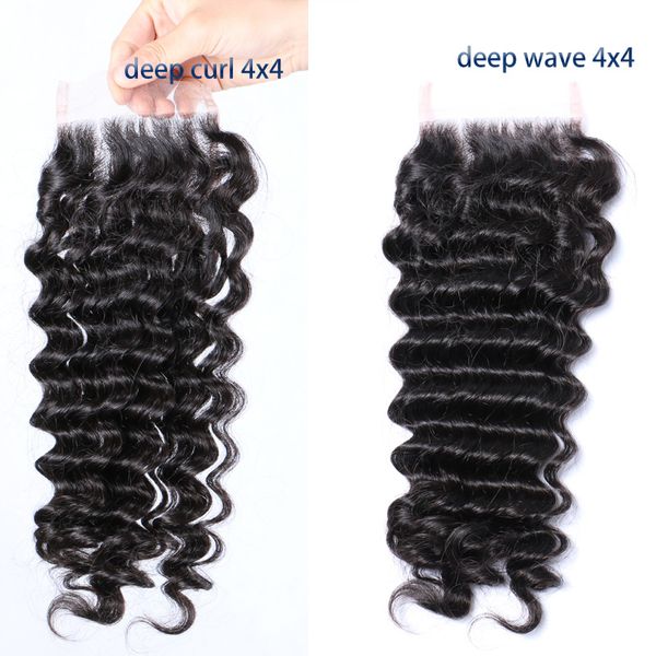 Tiefe Welle Tiefe Lockige 4x4 Top Spitze Schließung Peruanisches Reines Haar Natürliche Farbe Menschliches Haar Stück Verschluss Kostenloser Versand