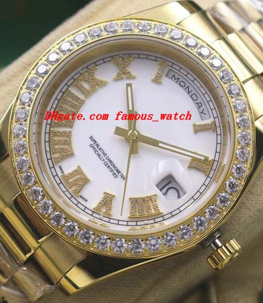 

Luxury Watches 2017 New Mens 18kt Gold White Dial Roman 118348 Diamond Bezel 41mm Automatic Fashion Brand Men's Watch Wristwatch