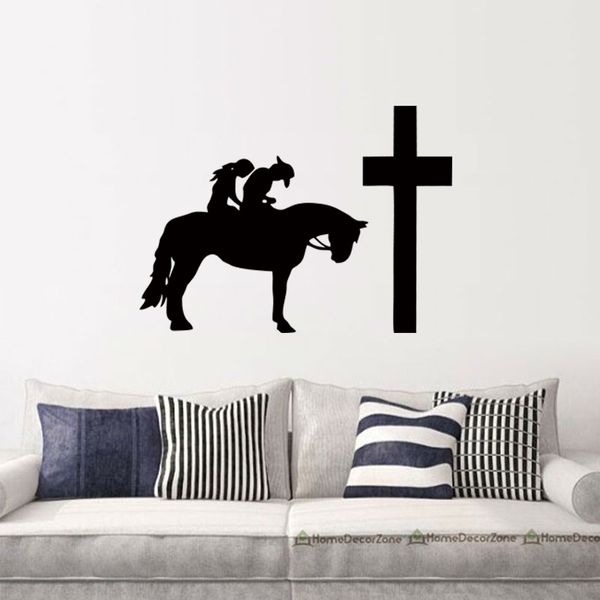 Cowboy Cowgirl Horse Pray Praying Cross Graphic Wall Sticker Vinyl Decal Personality Living Room Bedroom Decoration Decor Wall Stickers Decorating