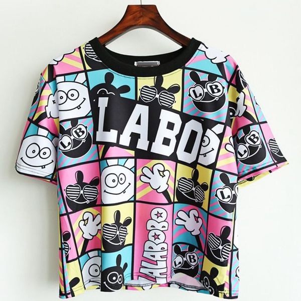 

wholesale- camisetas summer crop women style t-shirt shipping printed tees basic short-sleeve harajuku unique 2017 bottom hiji, Black