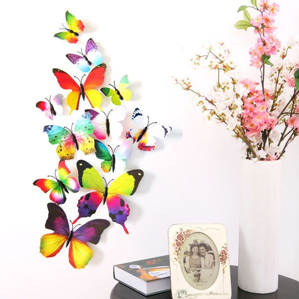 12 peças/set PVC Borboleta 3D Adesivo de Parede Para Quarto de Crianças Sala de estar Decoração Para Frete grátis