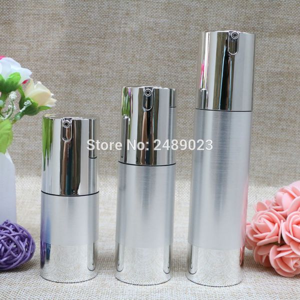 

wholesale- makeup tools silver wire-drawing refillable bottles 30ml 50ml lotion cosmetic container empty shampoo airless bottle 10pcs/lot