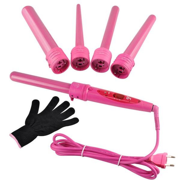 

professional spiral curling iron hair styling tool eu plug 100 -240v 5 in 1 electric hair curler roller ceramic curling tong wand