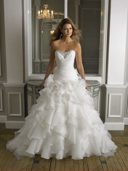 

Puffy wedding dre e 2018 drop wai t fit flare organza ca cading ruffle wedding gown weetheart neckline pearl beaded bridal gown