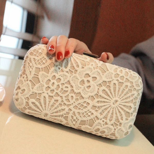 

lace bridal hand bags 2020 style fashion lace flower women clutch bags for party evenings formal handbags, Black