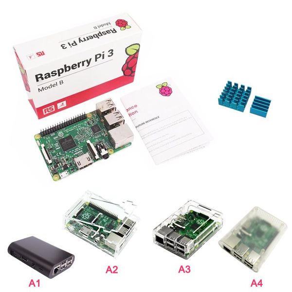 Freeshipping RS Versão Raspberry Pi 3 Modelo B + ABS Caso Acrílico Case + Alumínio Azul Heat Sink para RPI 3