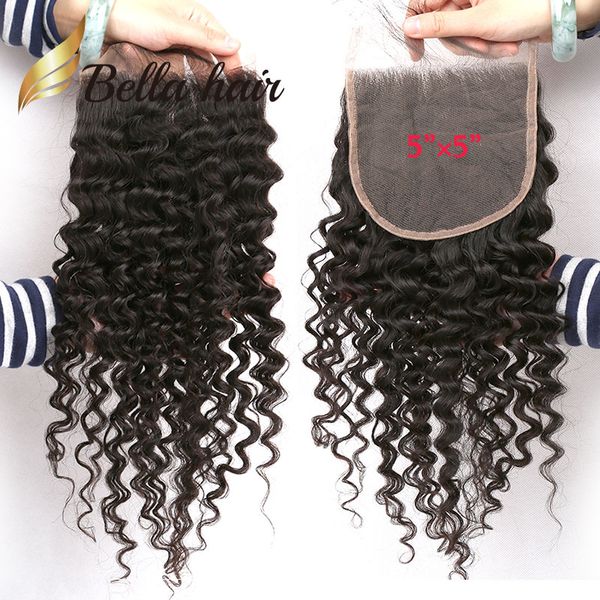 

11a deep curly 5x5 inch lace closure brazilian peruvian indian malaysian wave human hair can be dyed, Black;brown