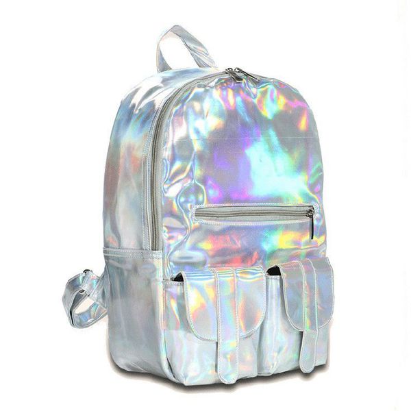 

wholesale- 2017 selling fashion hologram backpack for school student women's laser silver color holographic bag df111