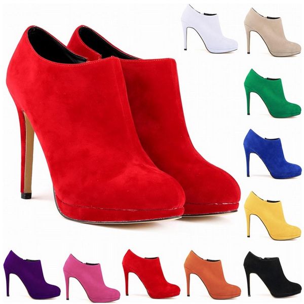 

new fashion synthetic flock platform high heels ladies women autumn winter casual ankle boots shoes us size 4-11 d0005, Black