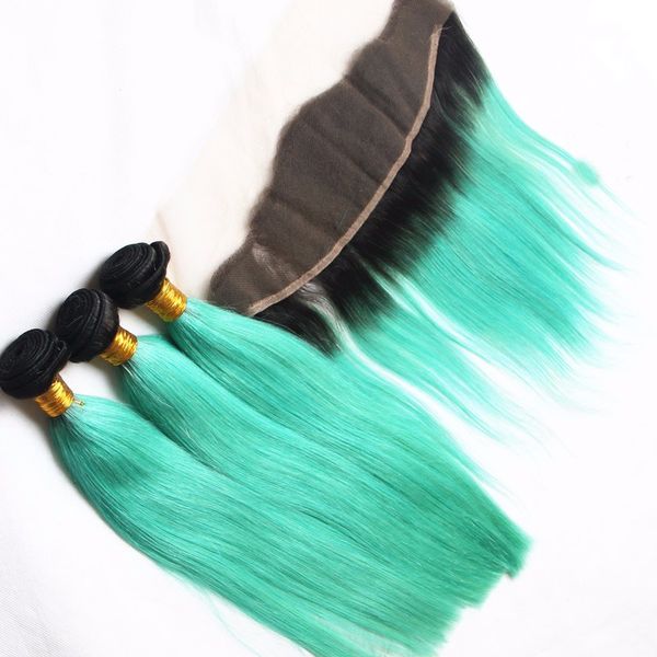 Ombre Full Lace Frontal Bundles T1b Mint Green Two Tone Brazilian