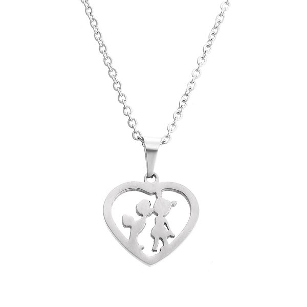 

everfast new cute boy and girl pendant o chain chokers necklaces stainless steel necklace for vigin love jewelry sn028, Silver