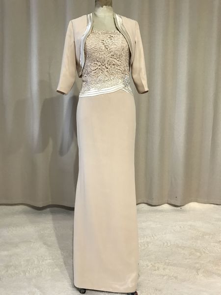 

selling new long column champagne mother of the bride dresses with jacket 3/4 sleeve straps bead lace chiffon formal gowns custom, Black;red