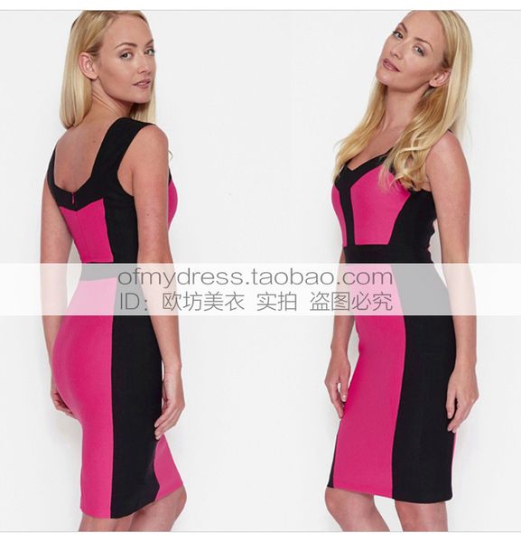 

2017 summer new european women clothing patchwork sleeveless sundress contract colors slim empire knitting pencil dress, Black;gray