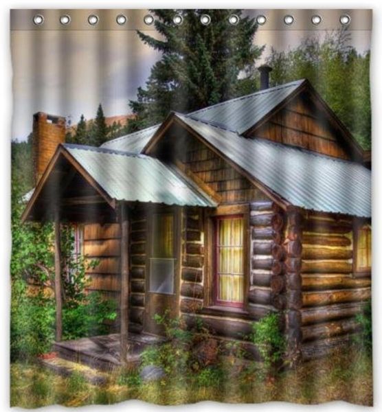 2019 Custom Old Wooden Cabin Waterproof Polyester Fabric Bathroom