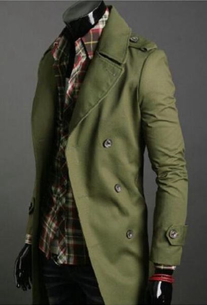 

man winter in europe and the han edition style of high-grade fine dust coat with a double-breasted coat lapels / m-2xl, Black