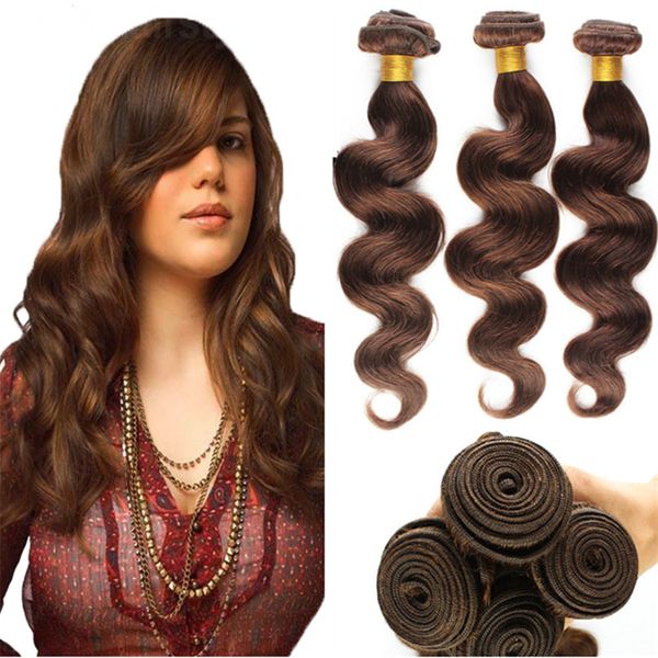 8a Peruvian Body Wave Hair 3 Bundles Color 4 Light Brown Virgin