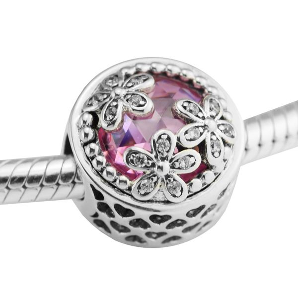 

dazzling daisy meadow pink & clear cz beads fit pandora bracelet & necklace for woman original 925 silver jewelry making charms