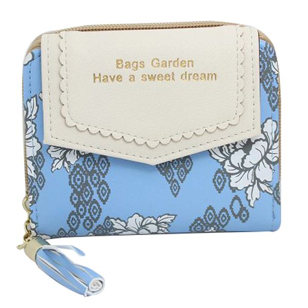 

vintage women floral small wallet sweet female purses bifold flower carteira feminia tassel purse for gift, Red;black