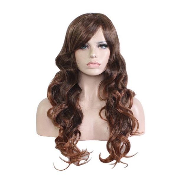 Rose Network Fiber Heat Resistant Wig Wavy Long Women Auburn Brown