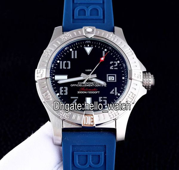 

new ii seawolf a1733110 black dial automatic mens watch steel case blue rubber strap gents sport watches hello_watch, Slivery;brown